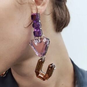 Zara “I Love You” Heart Purple Crystal Drop Earrings | SOLD OUT | NWOT